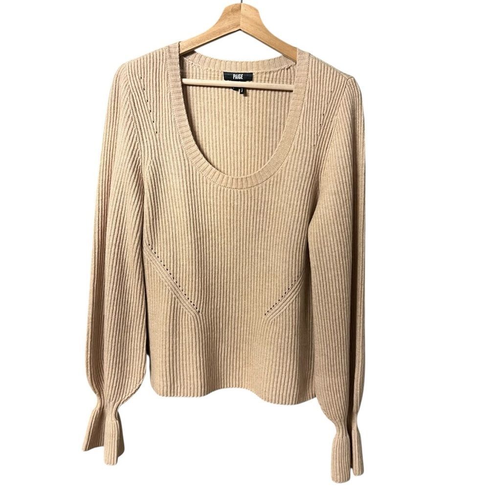 Paige Womens Wool Blend Virtue Sweater Size L Neutral Minimalist Quiet Luxury